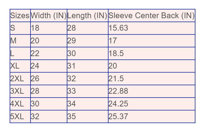 Gildan T-shirt size measurements